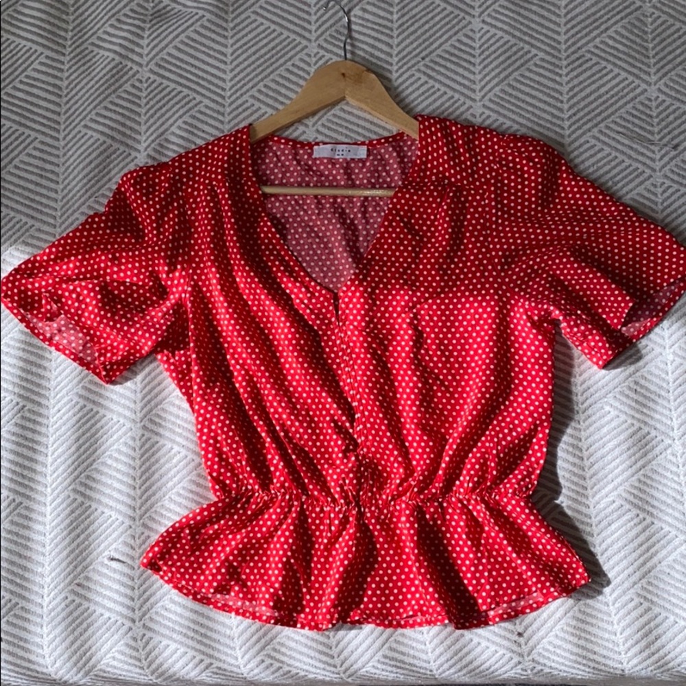 Red and White Polkadot Peplum Top